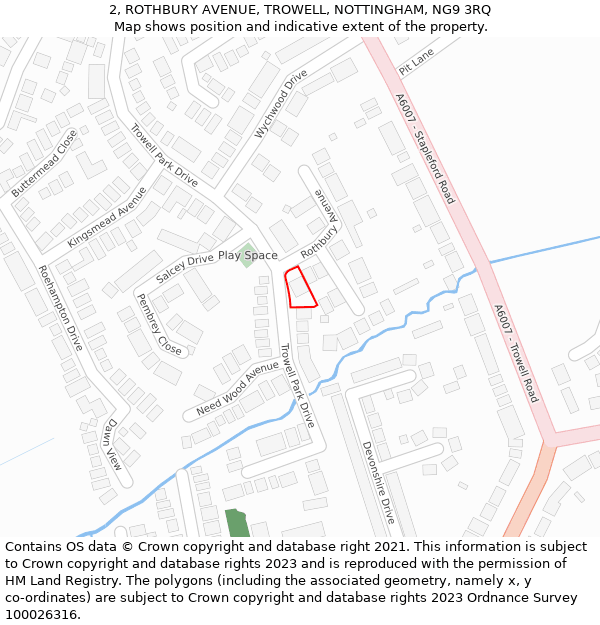 2, ROTHBURY AVENUE, TROWELL, NOTTINGHAM, NG9 3RQ: Location map and indicative extent of plot