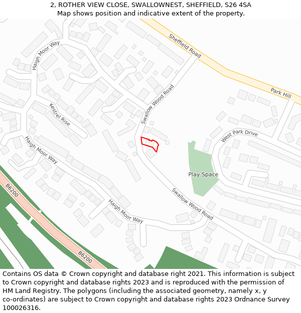 2, ROTHER VIEW CLOSE, SWALLOWNEST, SHEFFIELD, S26 4SA: Location map and indicative extent of plot