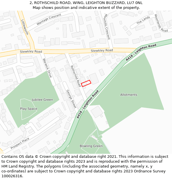 2, ROTHSCHILD ROAD, WING, LEIGHTON BUZZARD, LU7 0NL: Location map and indicative extent of plot