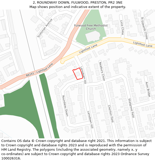 2, ROUNDWAY DOWN, FULWOOD, PRESTON, PR2 3NE: Location map and indicative extent of plot