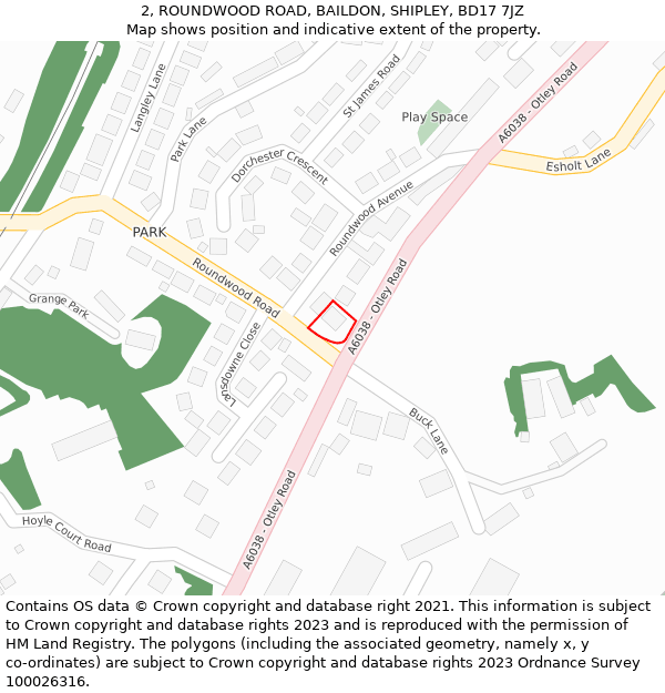 2, ROUNDWOOD ROAD, BAILDON, SHIPLEY, BD17 7JZ: Location map and indicative extent of plot