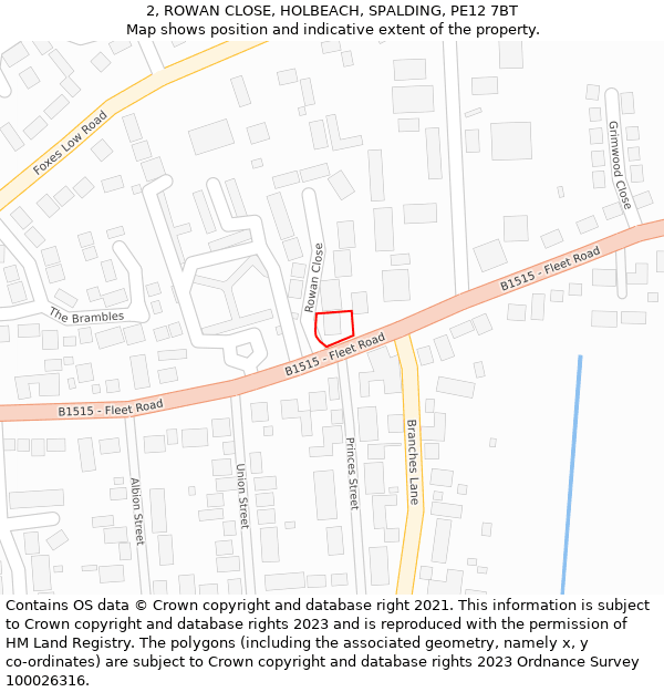 2, ROWAN CLOSE, HOLBEACH, SPALDING, PE12 7BT: Location map and indicative extent of plot