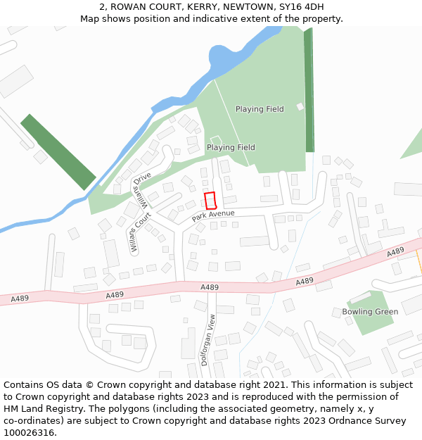 2, ROWAN COURT, KERRY, NEWTOWN, SY16 4DH: Location map and indicative extent of plot