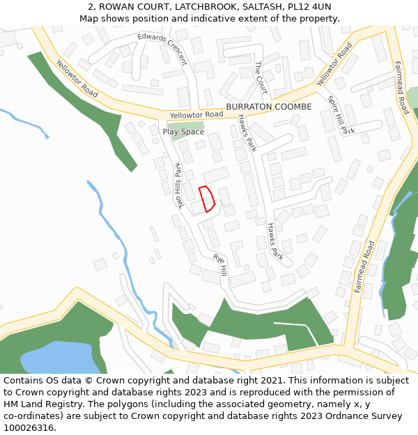 2, ROWAN COURT, LATCHBROOK, SALTASH, PL12 4UN: Location map and indicative extent of plot