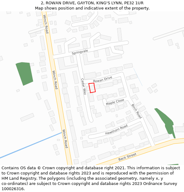 2, ROWAN DRIVE, GAYTON, KING'S LYNN, PE32 1UR: Location map and indicative extent of plot