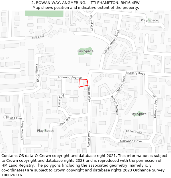 2, ROWAN WAY, ANGMERING, LITTLEHAMPTON, BN16 4FW: Location map and indicative extent of plot