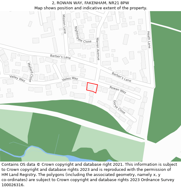 2, ROWAN WAY, FAKENHAM, NR21 8PW: Location map and indicative extent of plot