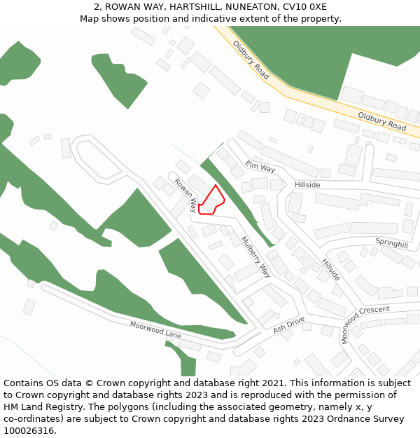2, ROWAN WAY, HARTSHILL, NUNEATON, CV10 0XE: Location map and indicative extent of plot