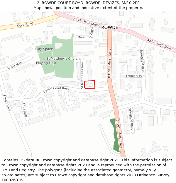 2, ROWDE COURT ROAD, ROWDE, DEVIZES, SN10 2PF: Location map and indicative extent of plot