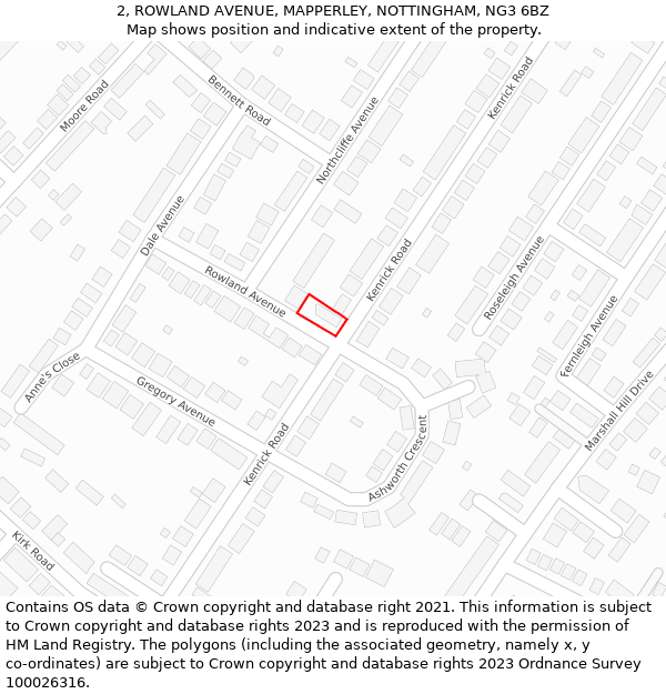2, ROWLAND AVENUE, MAPPERLEY, NOTTINGHAM, NG3 6BZ: Location map and indicative extent of plot