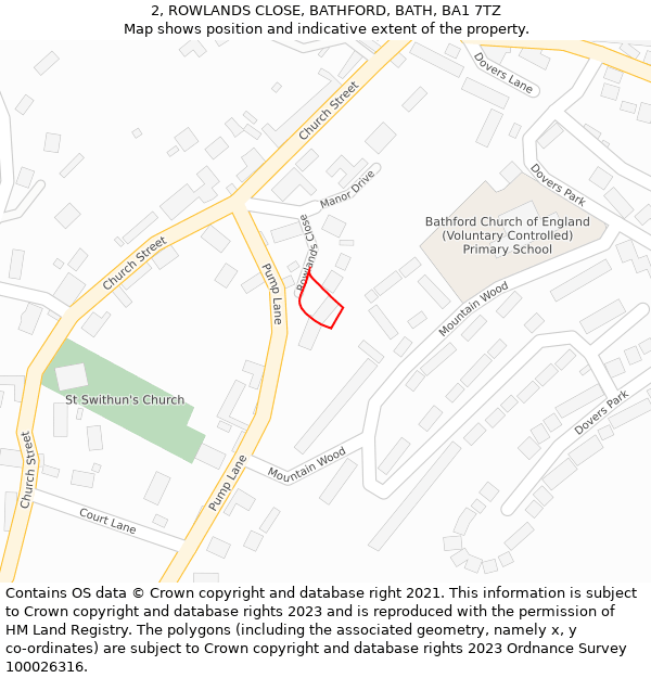 2, ROWLANDS CLOSE, BATHFORD, BATH, BA1 7TZ: Location map and indicative extent of plot