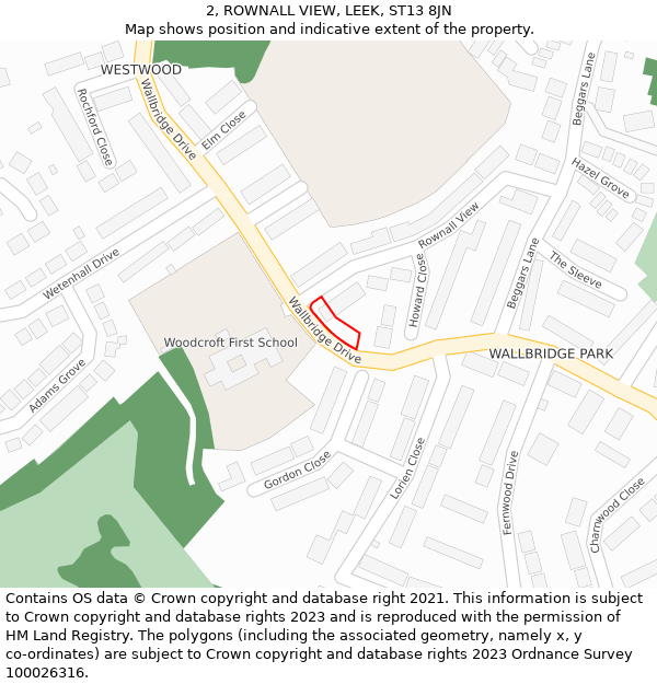 2, ROWNALL VIEW, LEEK, ST13 8JN: Location map and indicative extent of plot