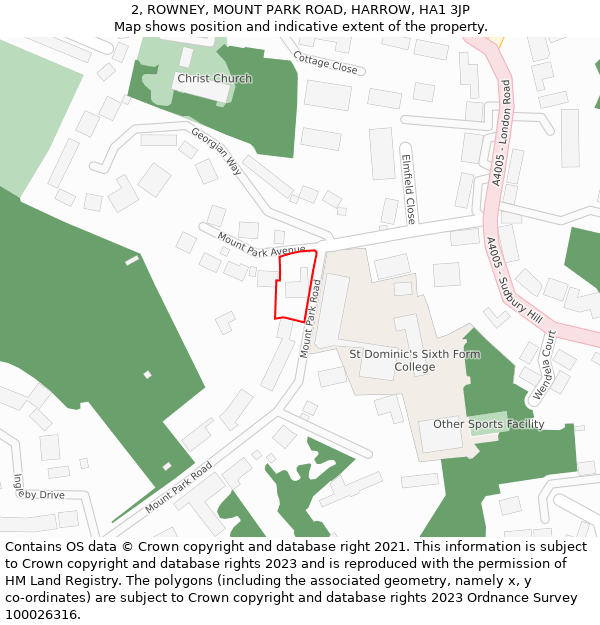 2, ROWNEY, MOUNT PARK ROAD, HARROW, HA1 3JP: Location map and indicative extent of plot