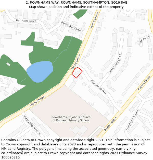 2, ROWNHAMS WAY, ROWNHAMS, SOUTHAMPTON, SO16 8AE: Location map and indicative extent of plot