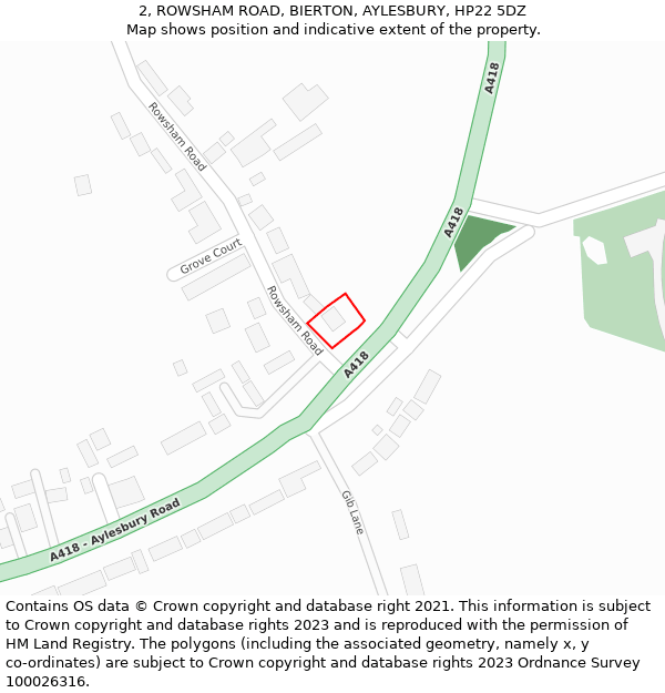 2, ROWSHAM ROAD, BIERTON, AYLESBURY, HP22 5DZ: Location map and indicative extent of plot