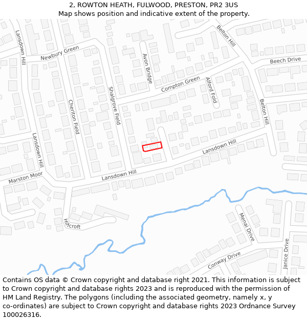 2, ROWTON HEATH, FULWOOD, PRESTON, PR2 3US: Location map and indicative extent of plot