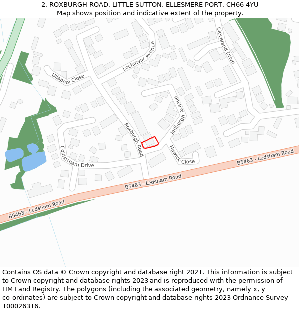 2, ROXBURGH ROAD, LITTLE SUTTON, ELLESMERE PORT, CH66 4YU: Location map and indicative extent of plot