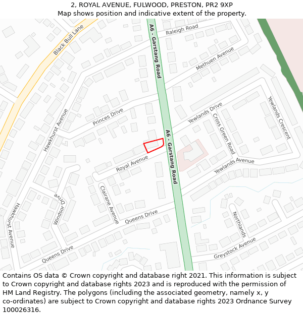 2, ROYAL AVENUE, FULWOOD, PRESTON, PR2 9XP: Location map and indicative extent of plot