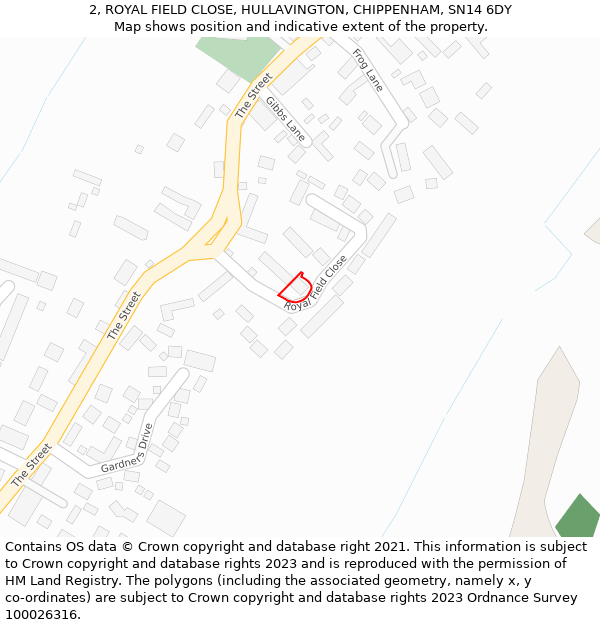 2, ROYAL FIELD CLOSE, HULLAVINGTON, CHIPPENHAM, SN14 6DY: Location map and indicative extent of plot