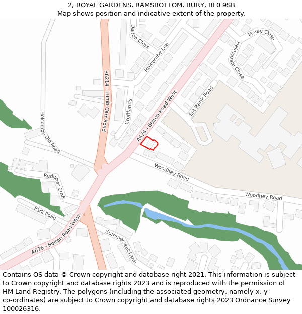 2, ROYAL GARDENS, RAMSBOTTOM, BURY, BL0 9SB: Location map and indicative extent of plot