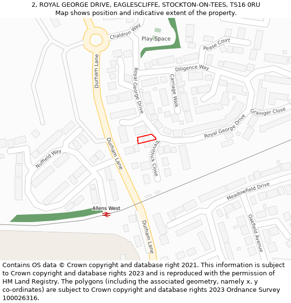 2, ROYAL GEORGE DRIVE, EAGLESCLIFFE, STOCKTON-ON-TEES, TS16 0RU: Location map and indicative extent of plot