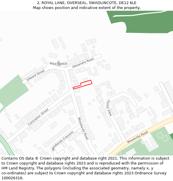 2, ROYAL LANE, OVERSEAL, SWADLINCOTE, DE12 6LE: Location map and indicative extent of plot