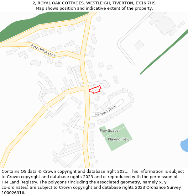 2, ROYAL OAK COTTAGES, WESTLEIGH, TIVERTON, EX16 7HS: Location map and indicative extent of plot