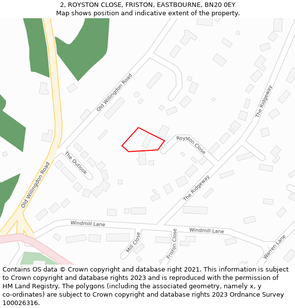 2, ROYSTON CLOSE, FRISTON, EASTBOURNE, BN20 0EY: Location map and indicative extent of plot