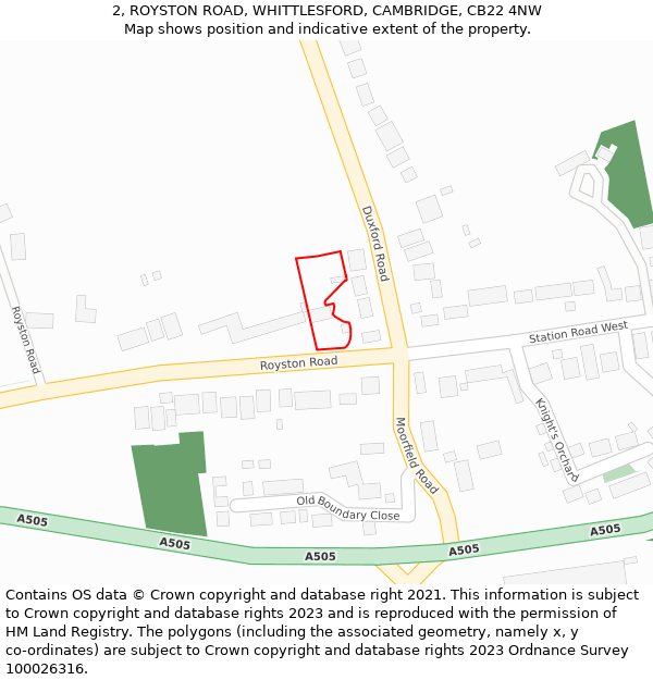 2, ROYSTON ROAD, WHITTLESFORD, CAMBRIDGE, CB22 4NW: Location map and indicative extent of plot