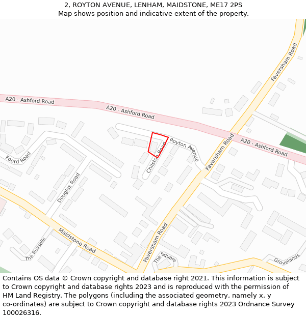 2, ROYTON AVENUE, LENHAM, MAIDSTONE, ME17 2PS: Location map and indicative extent of plot