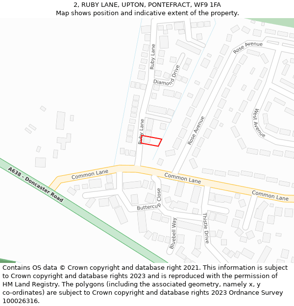 2, RUBY LANE, UPTON, PONTEFRACT, WF9 1FA: Location map and indicative extent of plot