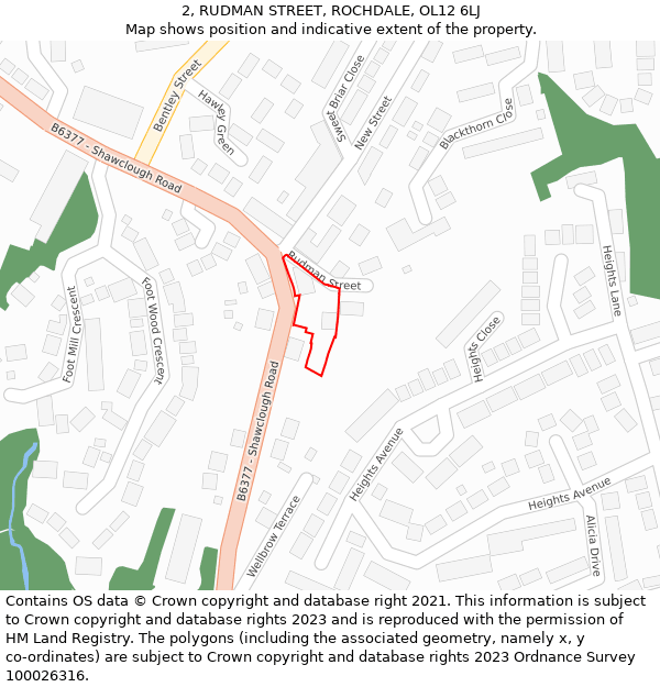 2, RUDMAN STREET, ROCHDALE, OL12 6LJ: Location map and indicative extent of plot