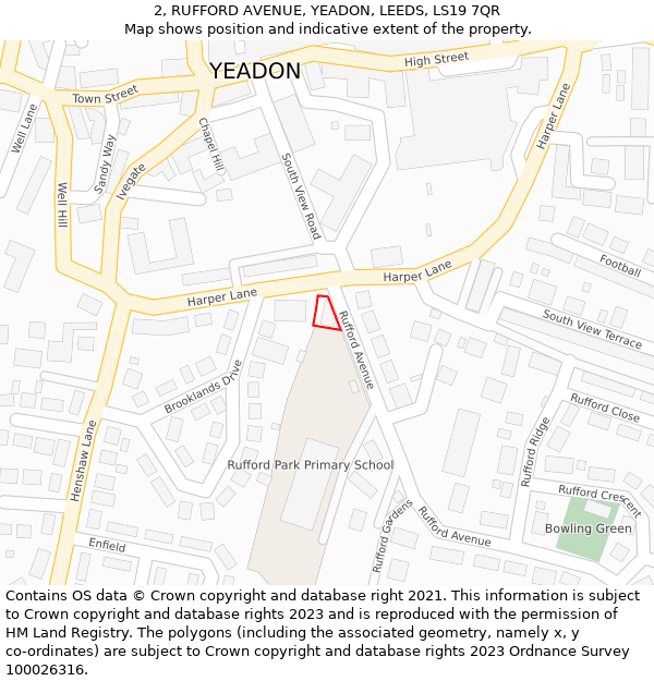 2, RUFFORD AVENUE, YEADON, LEEDS, LS19 7QR: Location map and indicative extent of plot