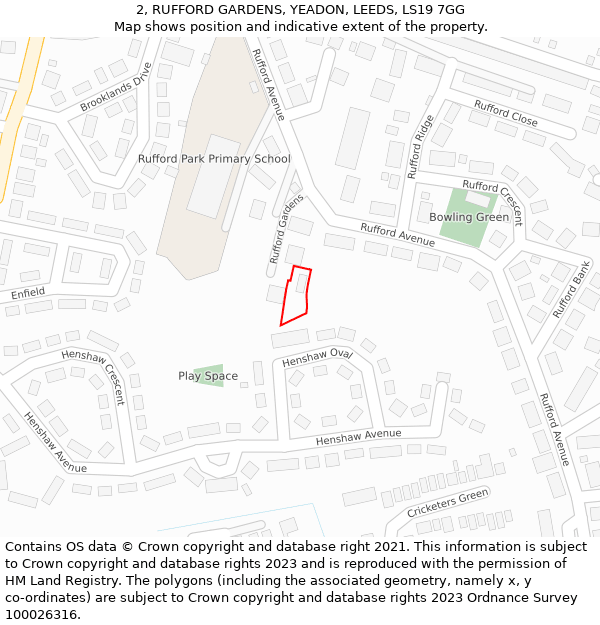 2, RUFFORD GARDENS, YEADON, LEEDS, LS19 7GG: Location map and indicative extent of plot