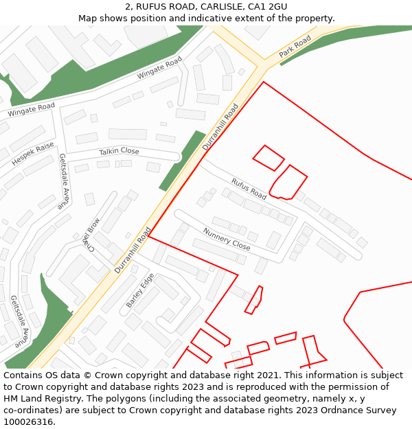 2, RUFUS ROAD, CARLISLE, CA1 2GU: Location map and indicative extent of plot