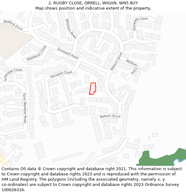 2, RUGBY CLOSE, ORRELL, WIGAN, WN5 8UY: Location map and indicative extent of plot