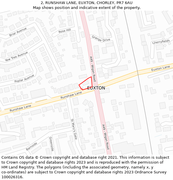 2, RUNSHAW LANE, EUXTON, CHORLEY, PR7 6AU: Location map and indicative extent of plot