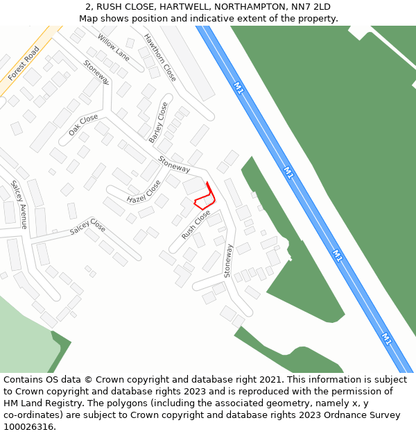 2, RUSH CLOSE, HARTWELL, NORTHAMPTON, NN7 2LD: Location map and indicative extent of plot