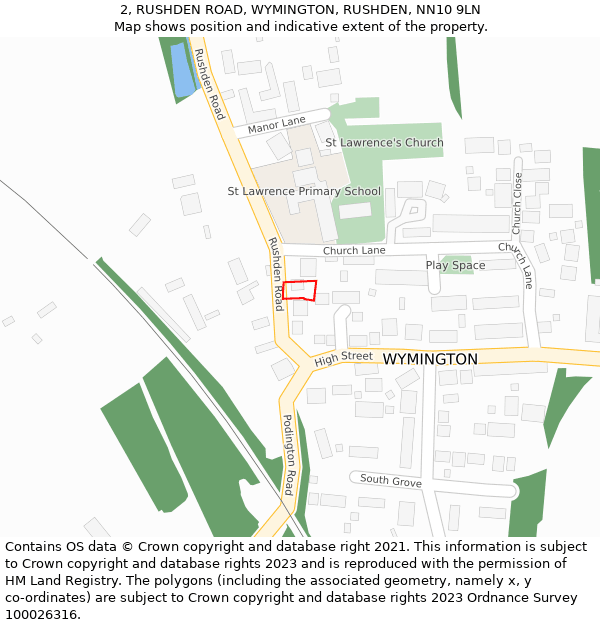 2, RUSHDEN ROAD, WYMINGTON, RUSHDEN, NN10 9LN: Location map and indicative extent of plot