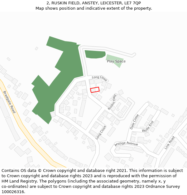 2, RUSKIN FIELD, ANSTEY, LEICESTER, LE7 7QP: Location map and indicative extent of plot
