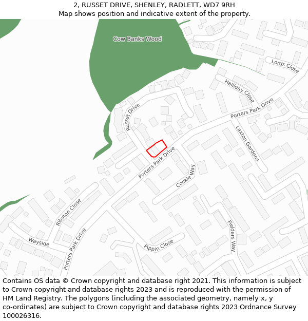 2, RUSSET DRIVE, SHENLEY, RADLETT, WD7 9RH: Location map and indicative extent of plot