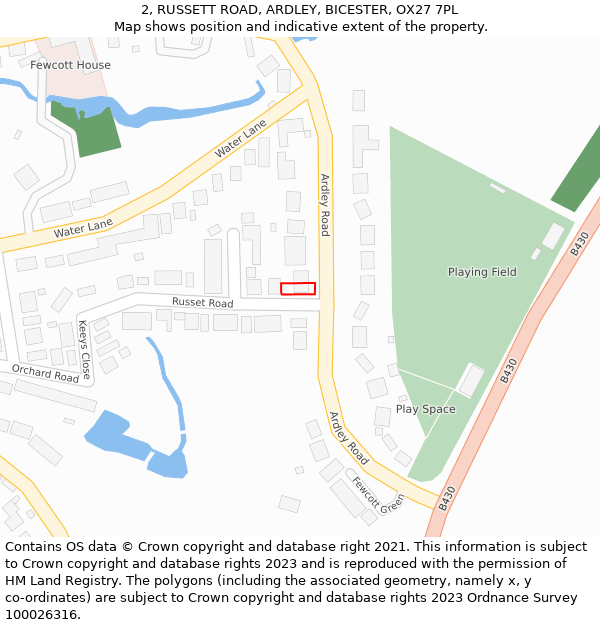 2, RUSSETT ROAD, ARDLEY, BICESTER, OX27 7PL: Location map and indicative extent of plot