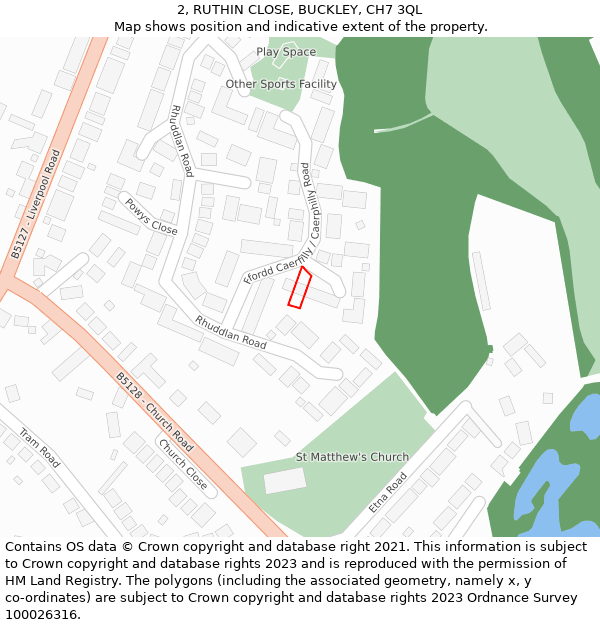2, RUTHIN CLOSE, BUCKLEY, CH7 3QL: Location map and indicative extent of plot