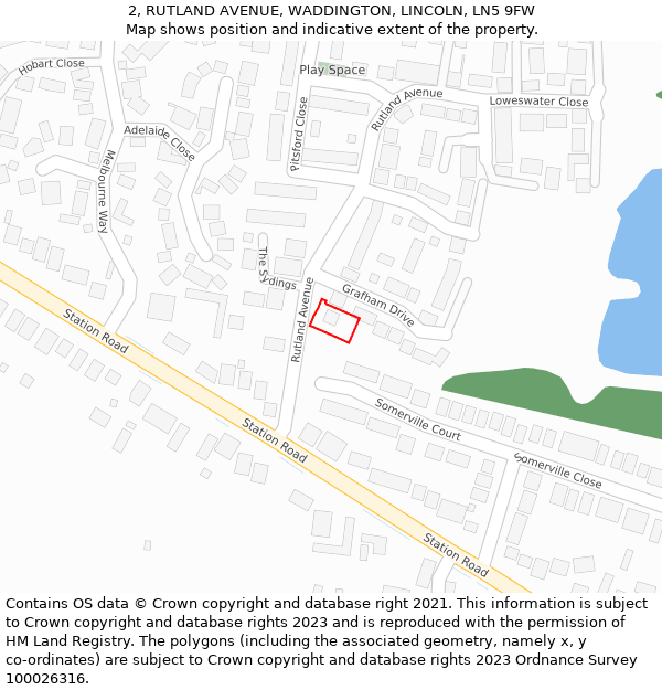 2, RUTLAND AVENUE, WADDINGTON, LINCOLN, LN5 9FW: Location map and indicative extent of plot