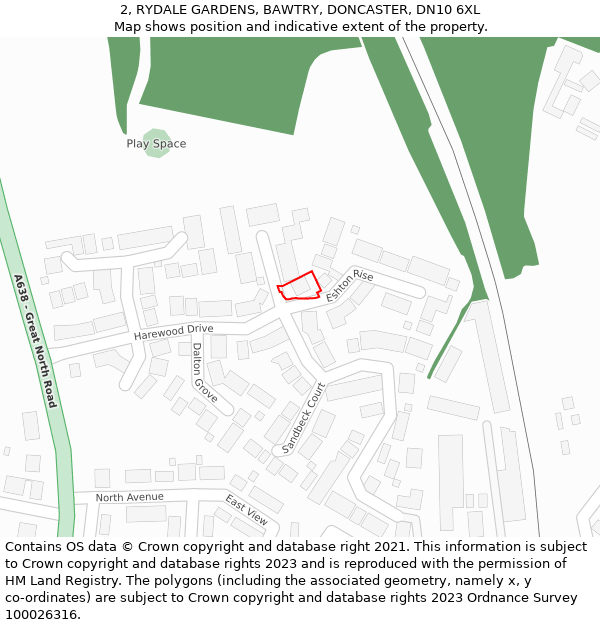 2, RYDALE GARDENS, BAWTRY, DONCASTER, DN10 6XL: Location map and indicative extent of plot