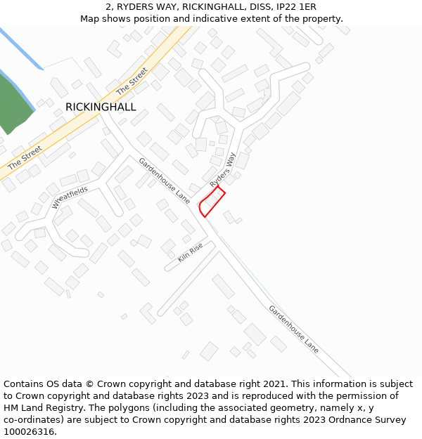 2, RYDERS WAY, RICKINGHALL, DISS, IP22 1ER: Location map and indicative extent of plot