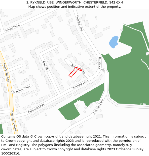 2, RYKNELD RISE, WINGERWORTH, CHESTERFIELD, S42 6XH: Location map and indicative extent of plot