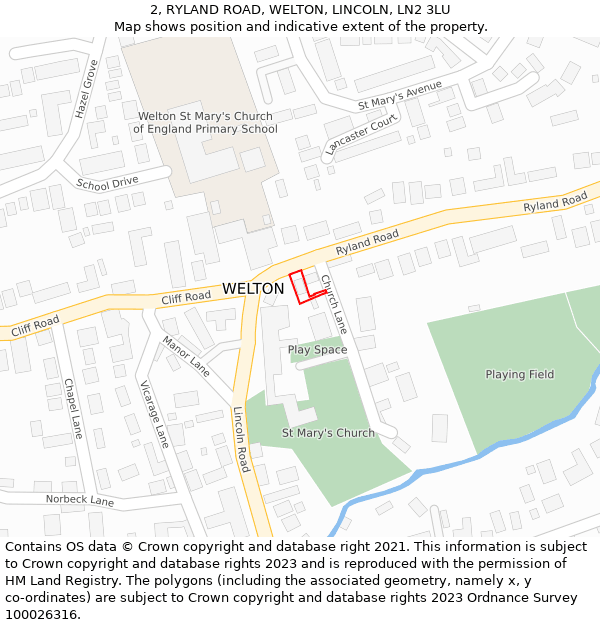 2, RYLAND ROAD, WELTON, LINCOLN, LN2 3LU: Location map and indicative extent of plot