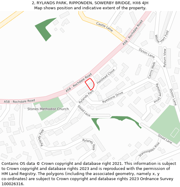 2, RYLANDS PARK, RIPPONDEN, SOWERBY BRIDGE, HX6 4JH: Location map and indicative extent of plot