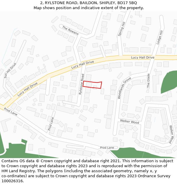 2, RYLSTONE ROAD, BAILDON, SHIPLEY, BD17 5BQ: Location map and indicative extent of plot